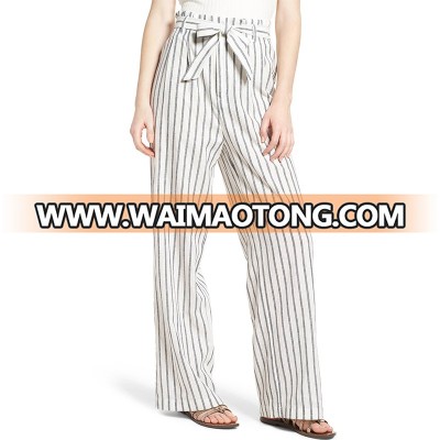 New fashion trouser women linen striped pattern pants