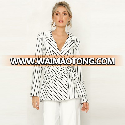 2018 Hot Sale Women Wholesale Black And White Print Jacket And Back Split