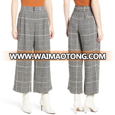 Fashion black white checkered linen pants for women